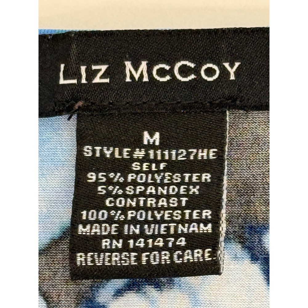 Liz McCoy Blue Floral Layered V-Neck Flutter Sleeve Blouse Top Sz M - Picture 7 of 8